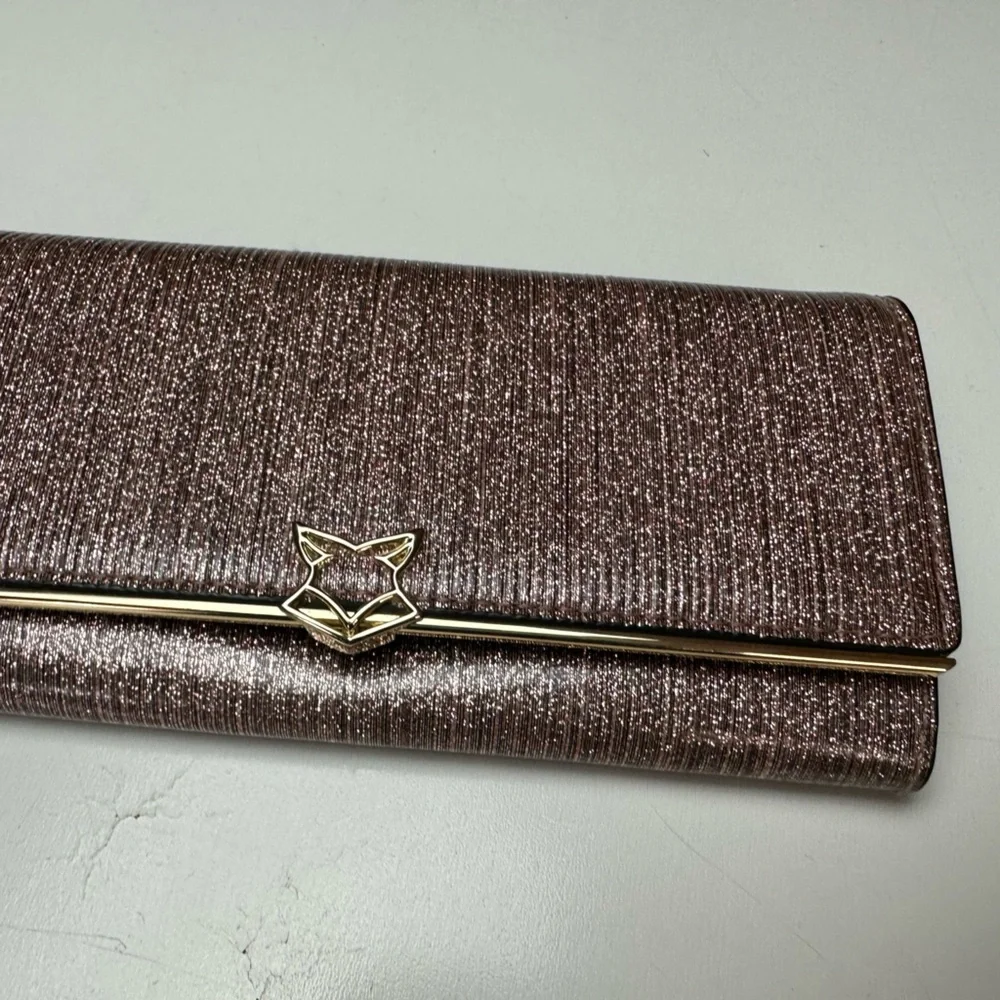 FOXER Pink‎ Cowhide Shiny Vinyl Glittery Bifold Gold Hardware Wallet *LikeNew* - Picture 16 of 16